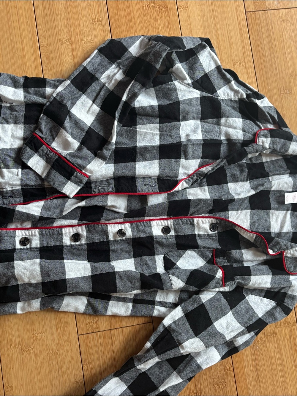 Target Black and White Buffalo Plaid Button-Up Pajama Top with Red Piping